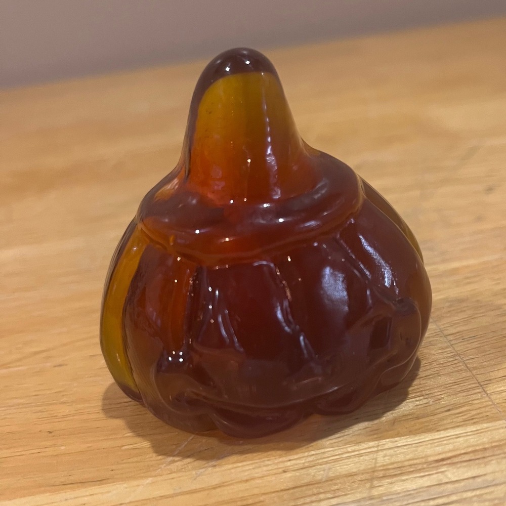 Blenko Glass Amber‎ Jack-O-Lantern Pumpkin Paperweight 2025 Signed Halloween